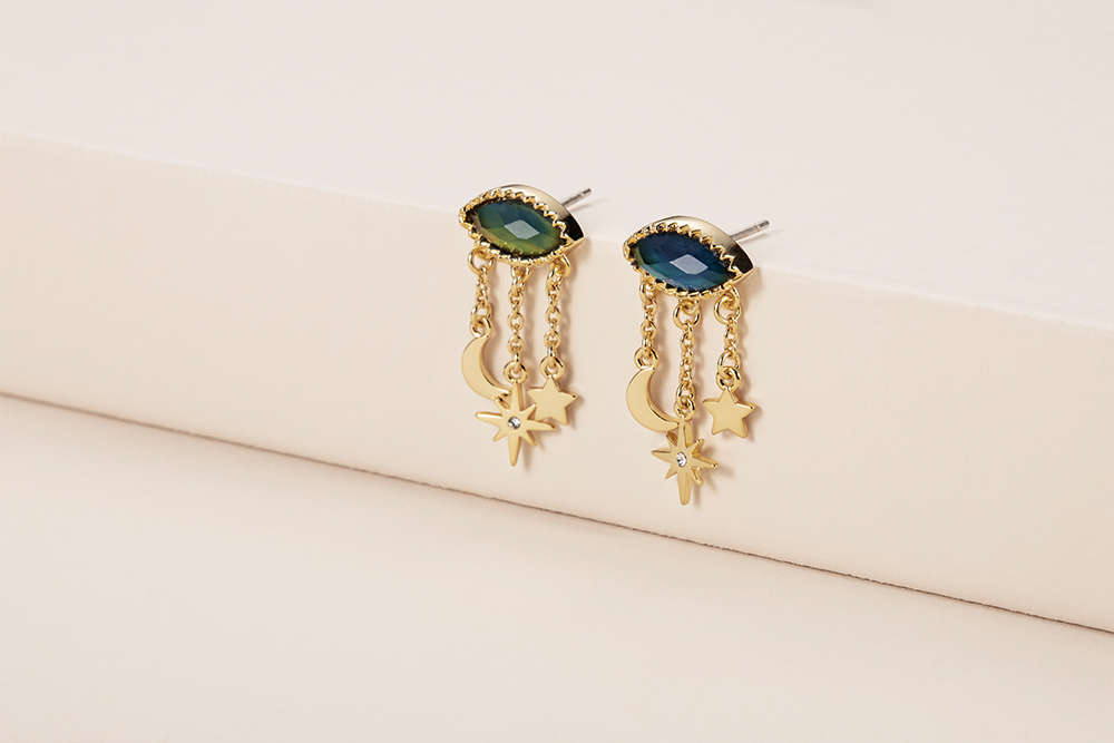 star and moon dangle earrings