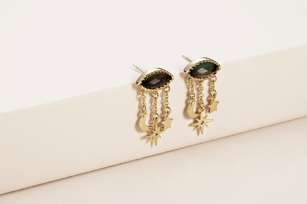 star and moon dangle earrings